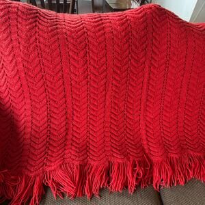 Handmade Crochet Afghan Throw Blanket Blood Orange Red Chevron Ripple Pattern